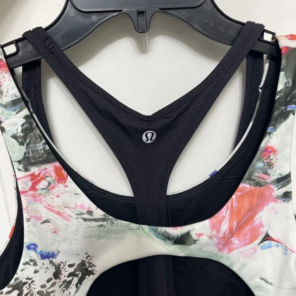 Lululemon All Sport Support Tank Size 10 in Black‎ Pigment Wave Multi